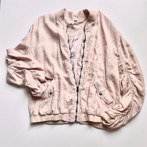 Baby Pink Free People Bomber with Ruched Sleeves
